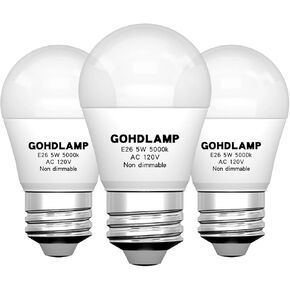 LED Refrigerator Light Bulb 5W 50Watt Equivalent,Waterproof Replacement for Frigidaire,120V E26 A15 Freezer Light Bulbs Daylight White 5000K 500 Lumen,Non-dimmable, 3 Packs