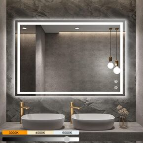 DLLT Backlit Bathroom Mirror with Light, 24"x 32" Touch Makeup Vanity Mirrors with Ultra Bright White LED, Dimmable Wall Mirrors for Bedroom, Restroom, Anti-Fog, Memory, 3 Colors(Horizontal/Vertical)