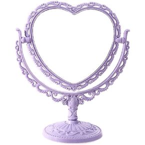 Heart-Hhaped Makeup Mirror, Rotatable Vanity Mirror, Double Vanity Mirror, Plastic Heart Dressing Mirror for Bathroom Bedroom Vanity Mirror(Purple)