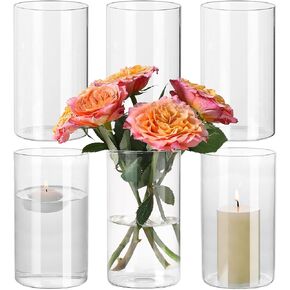 SUPMIND 12pcs Clear Cylinder Vases for Centerpieces, Glass Flower Vases for Wedding Decorations and Home Decor, 6 Inch Glass Hurricane Candle Holder for Table Shelf
