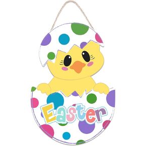 Easter Door Decorations Happy Easter Wooden Door Hanger Chicks in Eggs Hanging Door Wall Welcome Sign for Home Indoor Outdoor Easter Decor Supplies