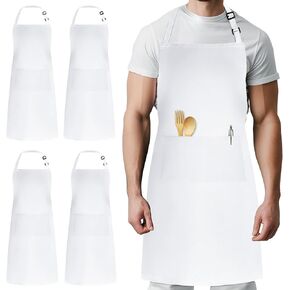 Syntus 4 Pack Chef Apron, Adjustable Bib Apron Waterdrop Resistant Professional Cooking Aprons for Men Women with 2 Pockets, Black
