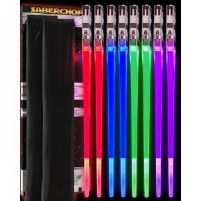 LIGHTSABER CHOPSTICKS LIGHT UP STAR WARS CHOPSTICK LED Glowing Light Saber Chop Sticks REUSABLE Sushi Sabers Cool Fun Geeky STARWARS Chop Stick Set Darth Red Green Blue Purple | 4 Pairs CASE GIFT BOX