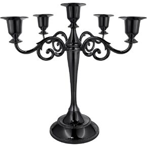 5-Arms Metal Candelabra Candle Holder for Church, Events, Wedding, Party, 01-Black