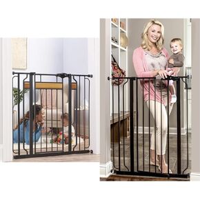 بوابة أطفال طويلة جدًا وواسعة من Regalo Home Accents، مجموعة إضافية، تتضمن ديكور فولاذي مع خشب صلب، طقم تمديد 4 بوصات، 4 قطع أدوات تثبيت بالضغط وأكواب جدارية