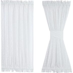 White Lace French Door Curtain Rod Pocket Leaves Branch Voile Curtains Light Filtering Small Sidelight Curtain for Glass Door Patio Front Door Tieback Included, 2 Panels, 25 x 40 Inch