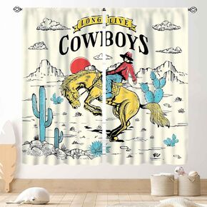 Western Curtains for Living Room, Vintage Rustic Wild West Cowboys Riding Horse in Desert Hand Drawn Farmhouse Country Blackout Window Drapes Treatments for Bedroom Kitchen 2 Panels, 42"x45" Inch