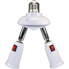 2 in 1 E26/ E27 Light Socket Splitter Adapter, Standard Base LED Bulb Converter, 360 Degrees Adjustable 180 Degree Bendable Light Bulb Adapter