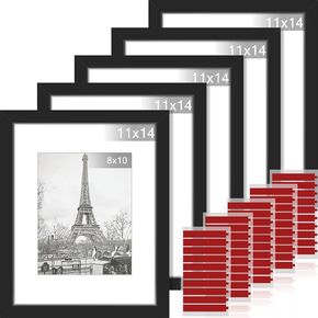 مجموعة إطارات صور PASOW مقاس 11 × 14 مكونة من 3 قطع - عرض صور مقاس 8 × 10 مع حصيرة أو 11 × 14 بدون حصيرة - إطارات صور سوداء للتركيب على الحائط