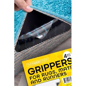 Rug Corner Gripper for Hardwood Floors, Stop Area Rugs Moving on Wooden, Tile, and Laminate Floors [4 Pack] Non Skid Rug Pad Grippers, No Slip Rug Tape Grips for Area Rugs, Keep Rug in Place on Carpet