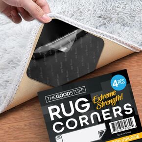 Rug Corner Gripper for Hardwood Floors, Stop Area Rugs Moving on Wooden, Tile, and Laminate Floors [4 Pack] Non Skid Rug Pad Grippers, No Slip Rug Tape Grips for Area Rugs, Keep Rug in Place on Carpet in Kuwait
