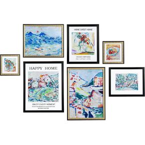 لوحة فنية جدارية مؤطرة من ArtbyHannah Gallery - مجموعة من 7 إطارات صور ماتيس ملونة لتزيين الحائط، مجموعة إطارات سوداء وذهبية لديكور غرفة المعيشة in Kuwait
