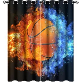 Sports Theme Basketball Blackout Curtains for Bedroom,Cool Basketball Court Grommet Thermal Insulated Room Darkening Curtains Window Treatments 2 Panels 45L x 21W