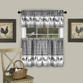 Light Filtering Printed Tier & Valance Window Curtain Set - 58 Inch Length, 24 Inch Width - Barnyard (Burgundy), Machine Washable Drape for Kitchen, Bedroom, Living, & Dining Room by Achim Home Decor