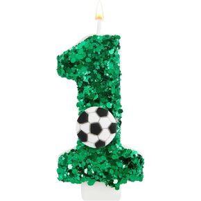 Birthday Number Candle, Green Soccer Birthday Candles with Shiny Sequins Number Candles Soccer Cake Topper for Birthday Parties Anniversaries Celebrations (Number 8)