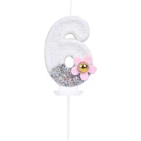 1 Birthday Candle 3D Pink Daisy Number 1 Candles for Birthday Cakes Girl Women 1-Year-Old Birthday Anniversary Party Cake Decor, Silver and White Color-Blocked Sequins