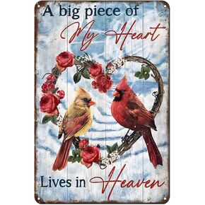Cardinal Bird A Big Poeve of My Heart Lives in Heaven Metal Tin Sign Decor Farm Home Kitchen Bar Bathroom Coffee Bar Home Toilet Retro Wall Art Sign 8x12 in