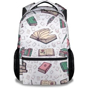 Mercuryelf Book Backpack for Girls Boys - 16 Inch Black Backpacks for School - Cartoon Just a Girl Who Loves Books Bookbag for Kids
