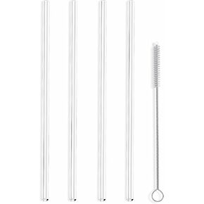 Hummingbird Glass Straws Little Sipper 6" x 7mm Made With Pride In The USA - Perfect Reusable Straw For Coffee, Tea, Wine, Juice, Water, Essential Oils - 4 Pack With Cleaning Brush