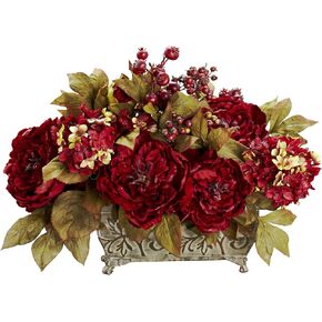 Nearly Natural Peony & Hydrangea Silk Flower Arrangement