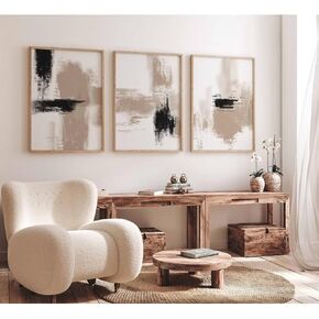 Joocrise Beige Abstract Wall Art Painting Set of 3 Neutral Canvas Wall Art Prints Black Beige Modern Wall Decor Minimalist Art Pictures Abstract Modern Artwork for Room Bedroom 12x16 Inch Unframed