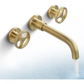 SKOWLL Bath Sink Faucet 3 Hole Bathroom Faucets Widespread Brass Vessel Faucet Wall Mounted Sink Faucet Modern with 360° Swivel Spout, Brushed Gold