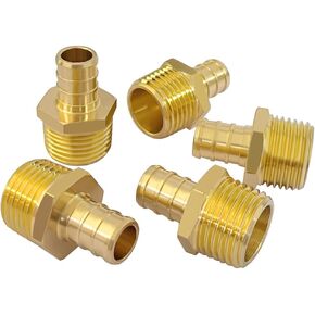 Hooshing 5 Pack Pex 3/4 Inch x 3/4 Inch NPT Male Adapter Brass Crimp Fitting
