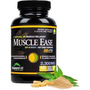 Large 2,300mg Maximum Strength Muscle Ease 24/7 Natural Day or Night - Natural Relaxant, Magnesium Glycinate - Gluten Free 60 Capsules (packaging may vary)