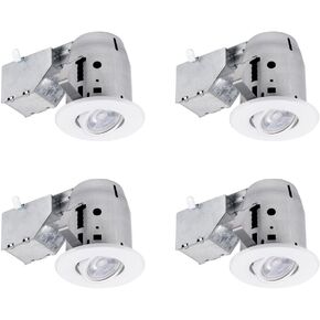 Globe Electric 90718 3" LED IC Rated Swivel Round Trim Recessed Lighting Kit 4-Pack, White Finish, Easy Install Push-N-Click Clips, Bulbs Included, 3.25" Hole Size, 400 Lumen