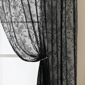 WUBODTI Green Lace Curtains with Valance 84 Inches Long 2 Panels, Rod Pocket Vintage Victorian Semi Sheer Embroidered Floral Patterned Window Treatments Home Decor for Living Room, Bedroom in Kuwait