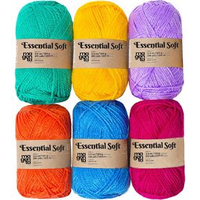 منسوجات أرجوانية | خيوط صوفية - وزن فائق النعومة #4 | 6 بونبونات أكريليك كبيرة للكروشيه والحياكة بألوان متنوعة (الأحمر والأسود والأصفر والأخضر والأزرق والبرتقالي) | 100 جرام (3.5 أونصة) لكل كرة in Kuwait