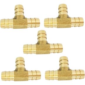 3/8" x 3/8" x 3/8" Barbed Tee Brass Barb T Hose Fitting 3 Way Connector Fuel/Air/Gas/Water 5pcs