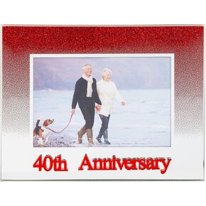 Happy Homewares Modern Silver Glitter Effect 25th Anniversary Glass Picture Frame with 3D Acrylic Letters - 5" x 3.5" | Freestanding Horizontal Frame