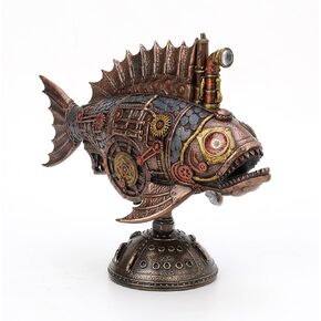 Veronese Design 9 1/2 Inch Steampunk Submarine Angler Fish Resin Sculpture Bronze Finish w/Led Periscope