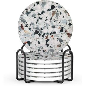 LIFVER Coasters for Drinks, Absorbent Coasters with Holder, Coasters Set of 6, Avoid Furniture Being Scratched, Funny Housewarming Gift for Home Decor and Kitchen, 4 inches, Granite-Style in Kuwait