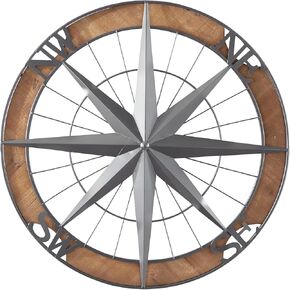 Deco 79 Metal Sign Home Wall Decor Compass Wall Sculpture with Wood Frame, Wall Art 22" x 2" x 22", Gray