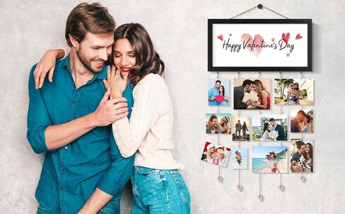 Valentines Day Cards Holder Valentines Day Decor Wall Display Hanging Photo Holder with 30 Photo Clips & 10 Interchangeable Holiday Sayings Valentines Day Gifts For Kids Him Her Picture Frame Collage in Kuwait