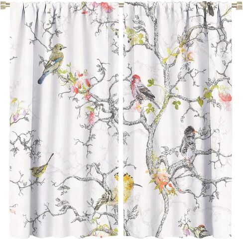 Hummingbird Spring Floral Curtains, Watercolor Flower Plant Butterfly Window Door Curtains for Bedroom Living Room Home Decor W42xL45in in Kuwait
