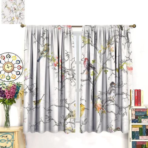 Hummingbird Spring Floral Curtains, Watercolor Flower Plant Butterfly Window Door Curtains for Bedroom Living Room Home Decor W42xL45in in Kuwait