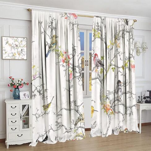 Hummingbird Spring Floral Curtains, Watercolor Flower Plant Butterfly Window Door Curtains for Bedroom Living Room Home Decor W42xL45in in Kuwait