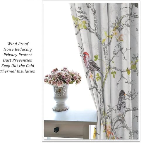 Hummingbird Spring Floral Curtains, Watercolor Flower Plant Butterfly Window Door Curtains for Bedroom Living Room Home Decor W42xL45in in Kuwait