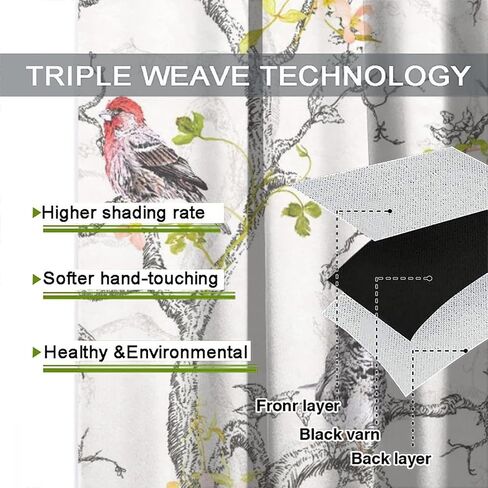 Hummingbird Spring Floral Curtains, Watercolor Flower Plant Butterfly Window Door Curtains for Bedroom Living Room Home Decor W42xL45in in Kuwait