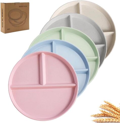 10 Inch Portion Control Divided Plates for Healthy Eating, 4PCS Unbreakable Wheat Straw Dinner Plate BPA Free, Plates for Kids Adults Picnic,Reusable Plates (4 PACK) in Saudi Arabia