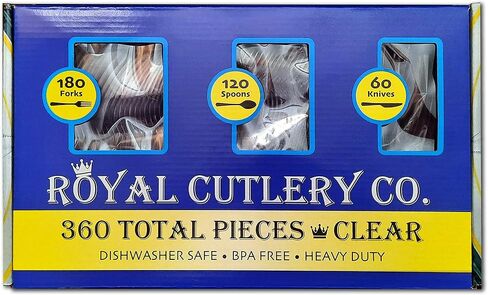 Disposable Cutlery set, Color: Clear, 360 Pieces, Heavy Duty Plastic Utensil Set, 180 Forks, 120 Spoons, 60 Knives. in Saudi Arabia