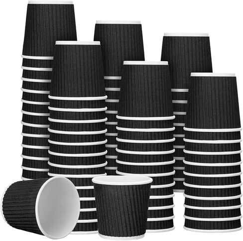Yaomiao 200 Pcs 4 oz Disposable Espresso Cups Ripple Corrugated Paper Disposable Coffee Cups Insulated Hot Cups Ripple Cups for Party Cold Drinks Hot Beverage Tea (Black) in Saudi Arabia