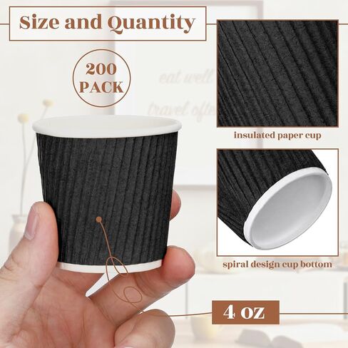 Yaomiao 200 Pcs 4 oz Disposable Espresso Cups Ripple Corrugated Paper Disposable Coffee Cups Insulated Hot Cups Ripple Cups for Party Cold Drinks Hot Beverage Tea (Black) in Saudi Arabia