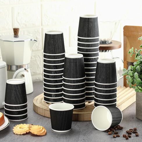 Yaomiao 200 Pcs 4 oz Disposable Espresso Cups Ripple Corrugated Paper Disposable Coffee Cups Insulated Hot Cups Ripple Cups for Party Cold Drinks Hot Beverage Tea (Black) in Saudi Arabia