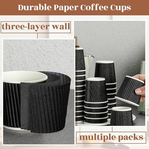 Yaomiao 200 Pcs 4 oz Disposable Espresso Cups Ripple Corrugated Paper Disposable Coffee Cups Insulated Hot Cups Ripple Cups for Party Cold Drinks Hot Beverage Tea (Black) in Saudi Arabia