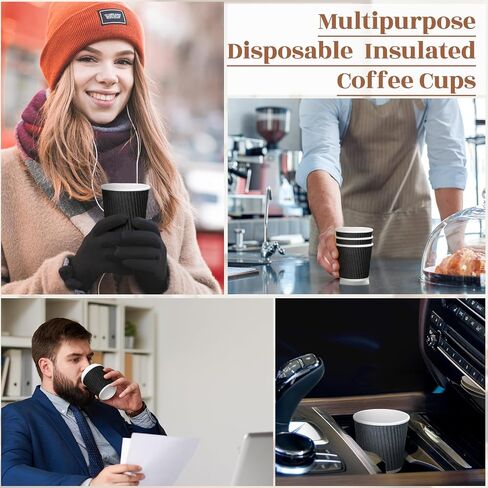 Yaomiao 200 Pcs 4 oz Disposable Espresso Cups Ripple Corrugated Paper Disposable Coffee Cups Insulated Hot Cups Ripple Cups for Party Cold Drinks Hot Beverage Tea (Black) in Saudi Arabia