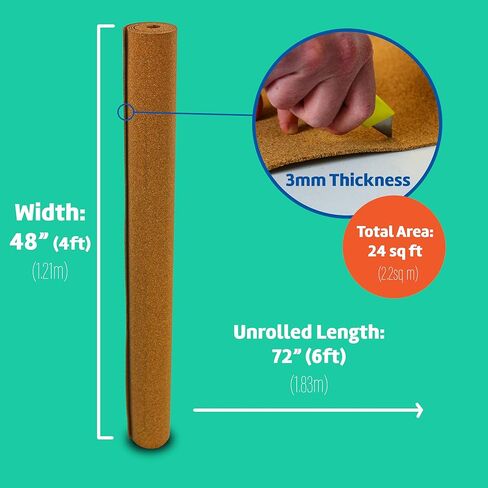 منتجات Flipside الفلين لفة 4 × 8 × 3 مم - لوحة إعلانات DIY، زينة حائط، لفة لوح الفلين - صديقة للبيئة، فلين ذاتي الشفاء in Kuwait